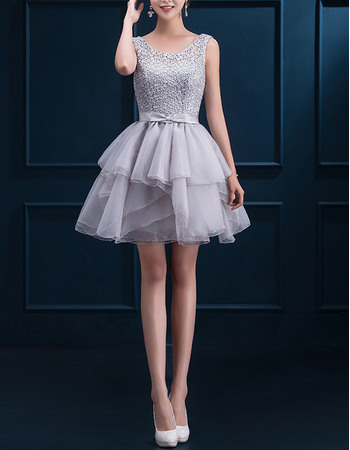 Custom A-Line Sleeveless Short Beading Lace-Up Semi Cocktail Dresses