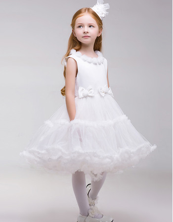 Charming A-Line Flower Round-Neck Knee Length Tulle First Communion Dresses