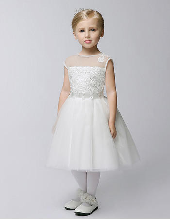 Chic Ball Gown Jewel Neck Sleeveless Knee-length Tulle First Communion ...