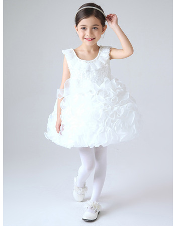Cute Ball Gown Pouf Scoop Neckline Short First Communion Dresses with Ruffles Galore Skirt