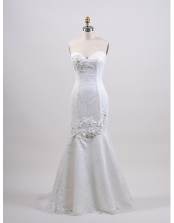 Exquisite Mermaid Sweetheart Full Length Lace Wedding Dresses with Crystal Beading