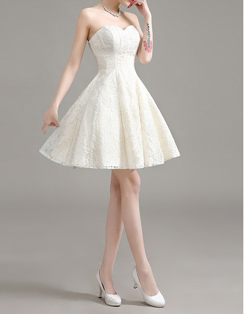 Petite Casual A-Line Sweetheart Sleeveless Short Lace Wedding Dresses/ Affordable Reception Bride Dresses