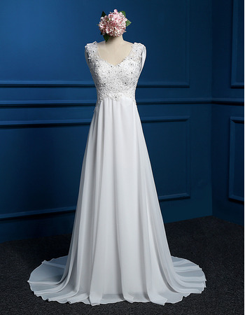 Graceful Empire Applique Beaded Bodice Chiffon Wedding Dresses with Cowl Back