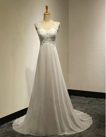 Graceful A-Line Empire Applique Beaded Bodice Chiffon Wedding Dresses with Cowl Back