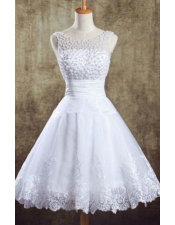 Perfect A-Line Short Tulle Wedding Dresses with Beaded Bodice and Low Back