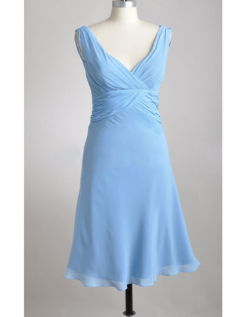Affordable A-Line V-Neck Empire Tea Length Chiffon Bridesmaid Dresses with Ruched