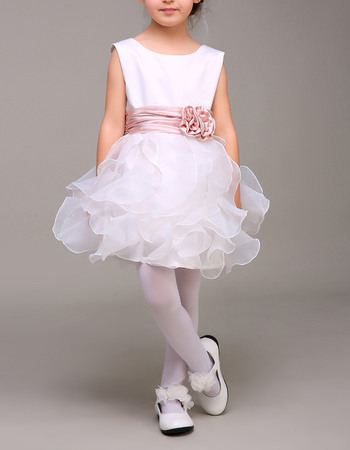 Cute Sleeveless Mini/ Short Ruffle Skirt Organza Two Tone Flower Girl Dresses with Belts and Hand-made Flowers