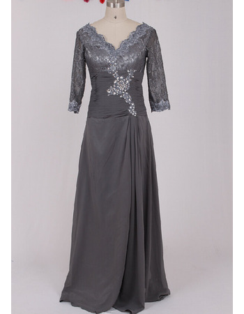 Custom Floor Length Chiffon Mother Dresses with 3/4 Lace Sleeves