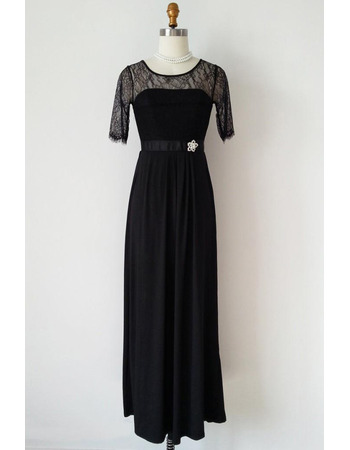 Inexpensive Chiffon Black Mother Dresses with Half Lace Sleeves