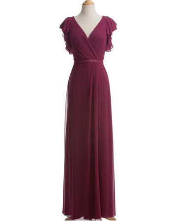 Inexpensive Column V-Neck Chiffon Mother Dresses for Party with Cap Sleeves