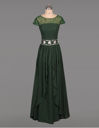 Graceful Long Length Chiffon Mother Dresses with Cap Sleeves and Crystal Beaded Waist
