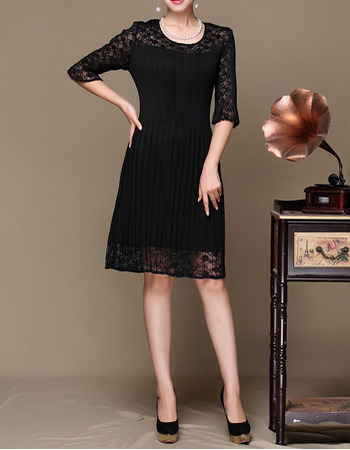 Elegance Knee Length Lace Pleated Black Mother Dresses with Half Sleeves