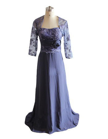 Vintage Strapless Empire Full Length Lace Chiffon Plus Size Mother of The Bride Dresses with Jackets and Hand-made Flowers