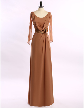Modest Cowl Neck Full Length Chiffon Mother Dresses for Wedding Party with Hand-made Flowers