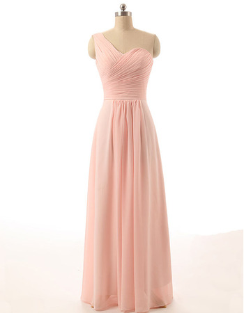 Discount One Shoulder Floor Length Chiffon Pink Bridesmaid Dresses