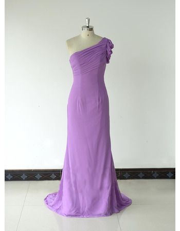 Custom Sheath One Shoulder Floor Length Chiffon Bridesmaid Dresses