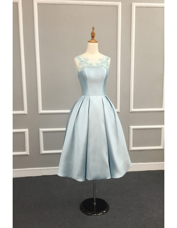 Vintage Ball Gown Tea Length Satin Tulle Embroidery Cocktail Dresses
