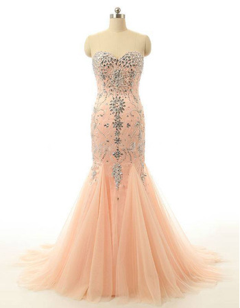 Luxurious & Dazzling Mermaid Sweetheart Tulle Evening/ Prom Party Dresses wih Allover Beading Rhinestone