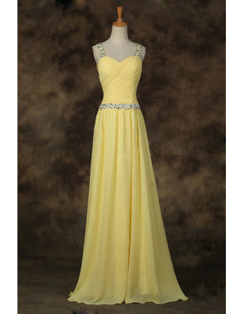Affordable Floor Length Chiffon Evening/ Prom Dresses with Straps