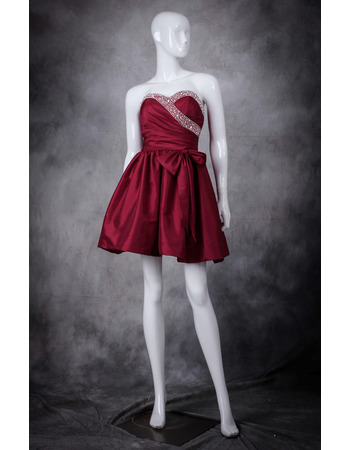 Perfect A-Line Sweetheart Short Pleated Taffeta Homecoming Party Dresses with Beading Crystal Detail
