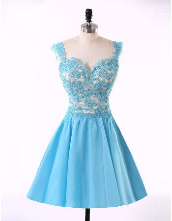 Affordable A-Line Sweetheart Short Prom Party Dresses with Applique  Beading Bodice