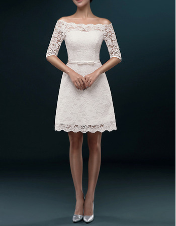 Simple Off-the-shoulder Lace Short Wedding Dresses with Half Sleeves