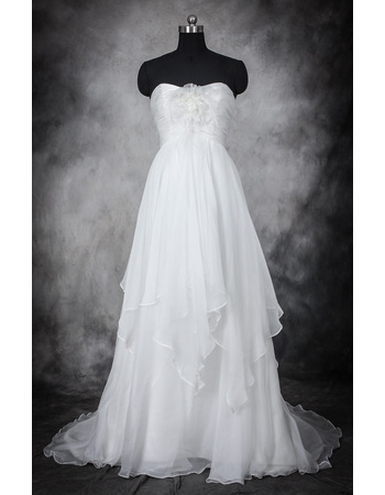 Romantic Layered Skirt Chiffon Wedding Dresses with Hanky Hem and Hand Made Flower