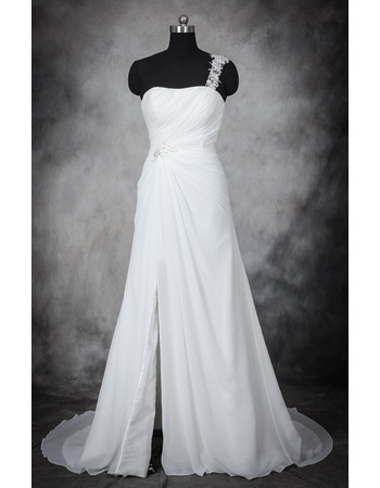 Stylish One Shoulder Chiffon Wedding Dresses with Side Slit and Asymmetrical Pleating