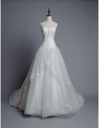 Romantic Ball Gown Appliques Tulle Wedding Dresses with Layered Draped High-Low Skirt