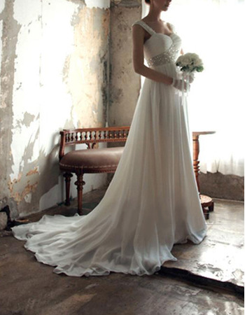 Dramatic Crystal Beading Wide Straps Sweetheart Chiffon Wedding Dresses