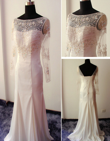 Shimmering Beaded Rhinestone Chiffon Wedding Dresses with Long Sleeves