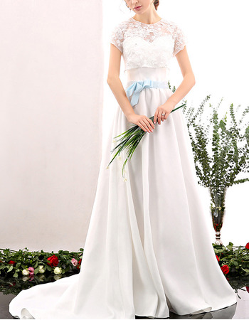 Elegance Sweetheart Court Train Satin Wedding Dress with Lace Pullover Construction