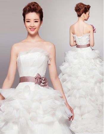 Gorgeous Strapless Organza Wedding Dresses with Breathtaking Layered Skirt