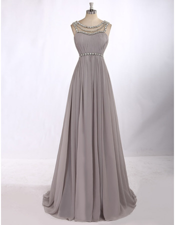 Custom Sleeveless Floor Length Chiffon Chain Evening/ Prom Dresses