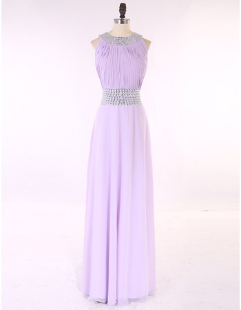 Custom Sleeveless Floor Length Chiffon Pleated Evening/ Prom Dresses