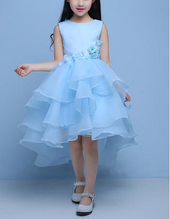 Pretty High-Low Satin Organza Layered Skirt Flower Girl Dresses with Layered Draped High-Low Skirt
