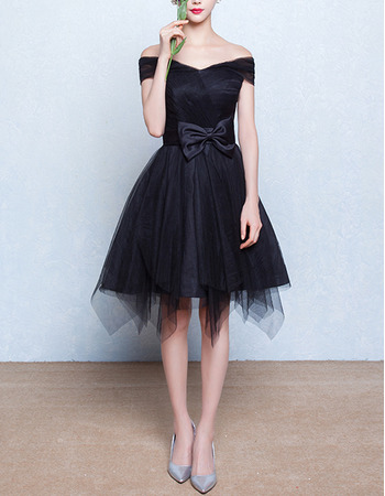 Custom Off-the-shoulder Short Black Homecoming Dresses with Bows