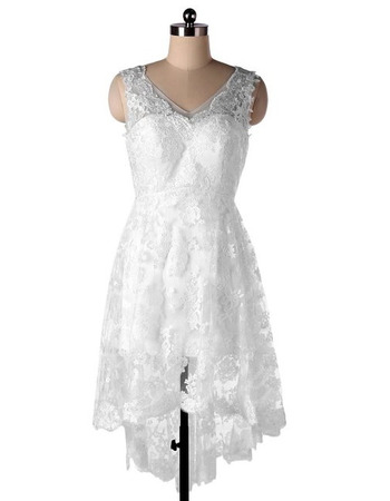 Perfect V-Neck High-Low Floral Lace Wedding Dresses