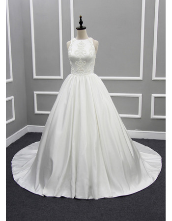 Luxurious&Sexy Beading Embellished Bodice Satin Wedding Dresses with Beaded Fringe Back
