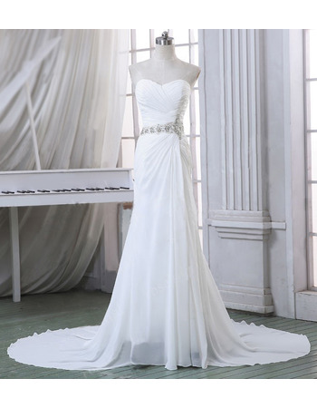 Graceful Sweetheart Pleated Chiffon Wedding Dresses with Crystal Beading Waist