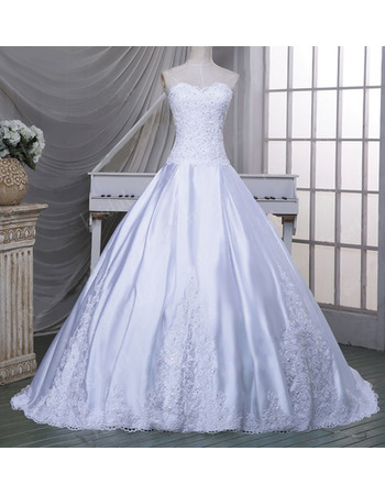 Luxurious Beading Appliques Ball Gown Sweetheart Satin Wedding Dresses