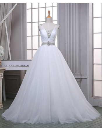 Sparkle & Shine Crystal Embellished Tulle Wedding Dress with wide Illusion Shoulder Straps