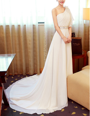 Glamorous One Shoulder Wedding Dresses with Asymmetrical Flutter Sleeve