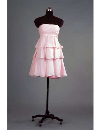 Custom Strapless Short Chiffon Layered Skirt Bridesmaid Dresses