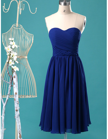Affordable Summer Sweetheart Knee LengthRoyal Blue Pleated Chiffon Bridesmaid Dresses