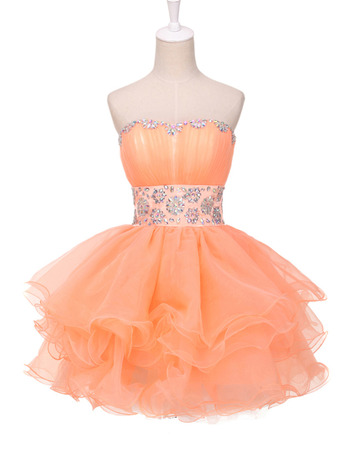 Elegantly Ball Gown Short Organza Homecoming Party Dresses with Rhinestone Detail