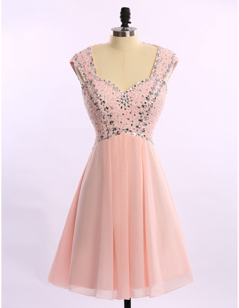 Shimmering Sweetheart Open Back Short Chiffon Cocktail Party Dresses with Crystal Beaded Bodice