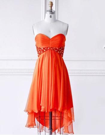 Modest Empire High-Low Chiffon Homecoming Party Dresses with Beaded Rhinestone Waist