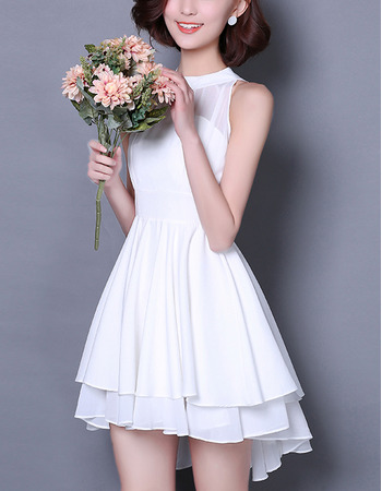 Simple Halter-neck High-Low Hem White Chiffon Homecoming Party Dresses