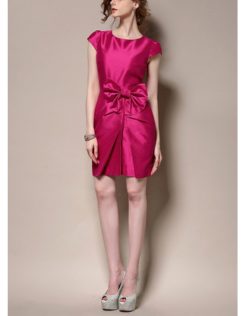 Discount Column Short Satin Cocktail Party Dresses with Cap Sleeves